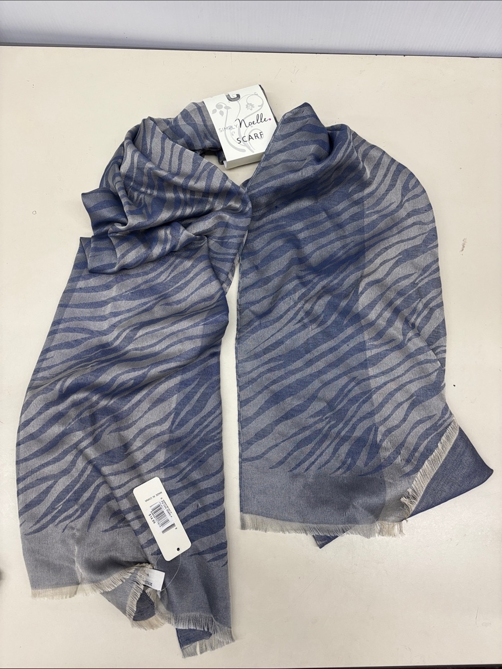 NWT Simply Noelle Blue and Gray Zebra Print Scarf